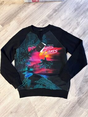 Balmain Black Crewneck with Neon Sunset Graphic